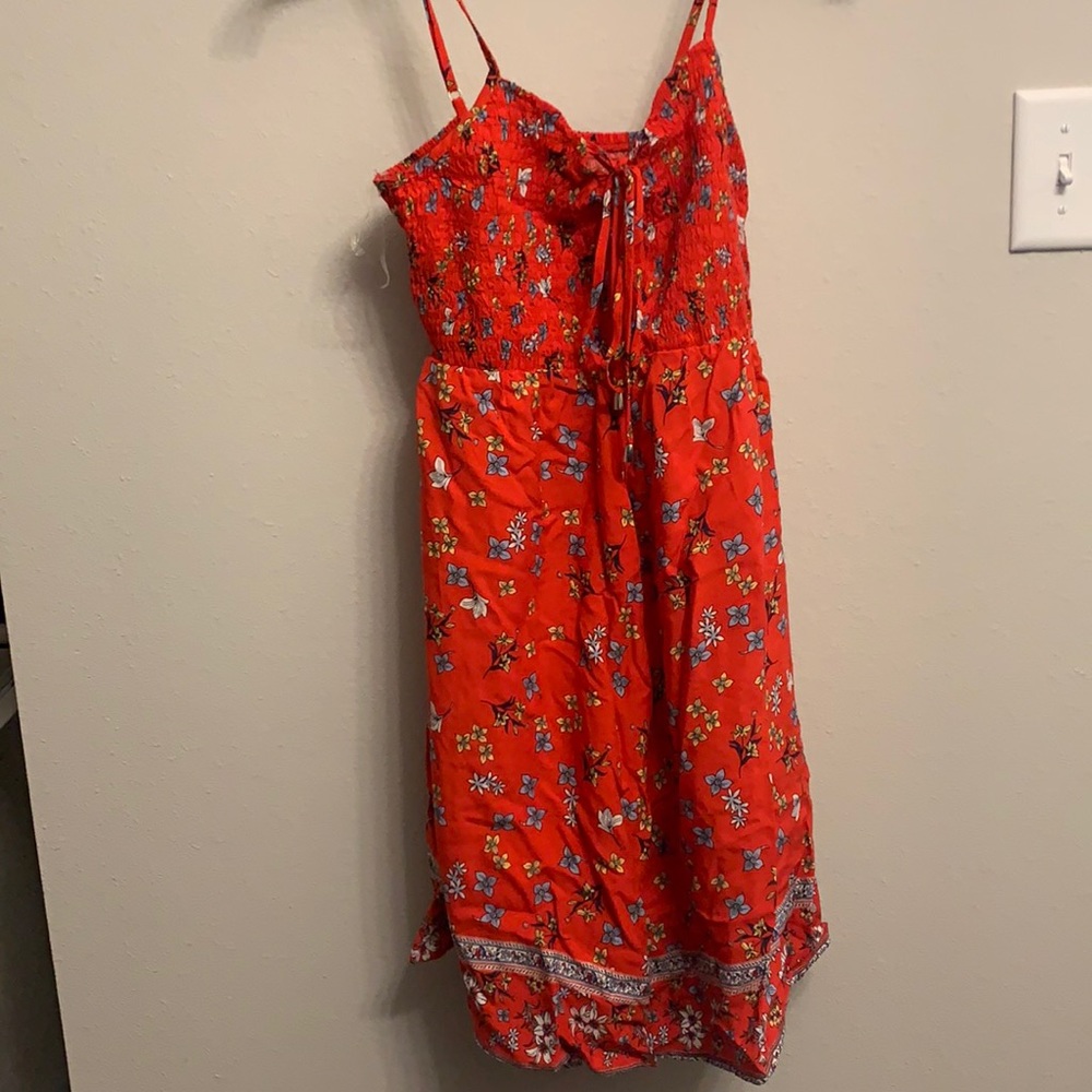 Red floral midi dress